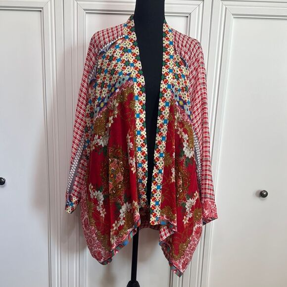 Johnny Was Kimono Open Front Red Mixed Print XL‎ - Picture 1 of 8